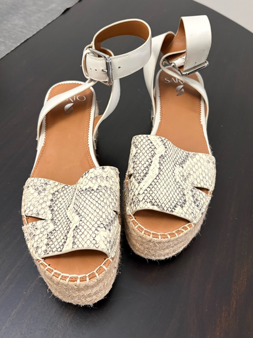 Franco Sarto White Snake-Print Espadrille Platform Sandals